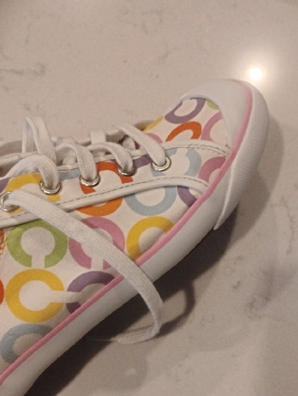 Coach White Low-Top Sneakers with Multicolor 'C' Print - Picture 9 of 15
